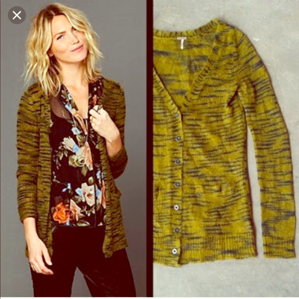 Free People Beach Green Striped Cardigan